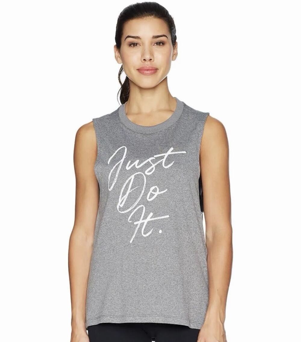 NEW The Nike Tee Just Do It Tank Top Gray Dri-Fit High Neck Yoga Gym Workout M